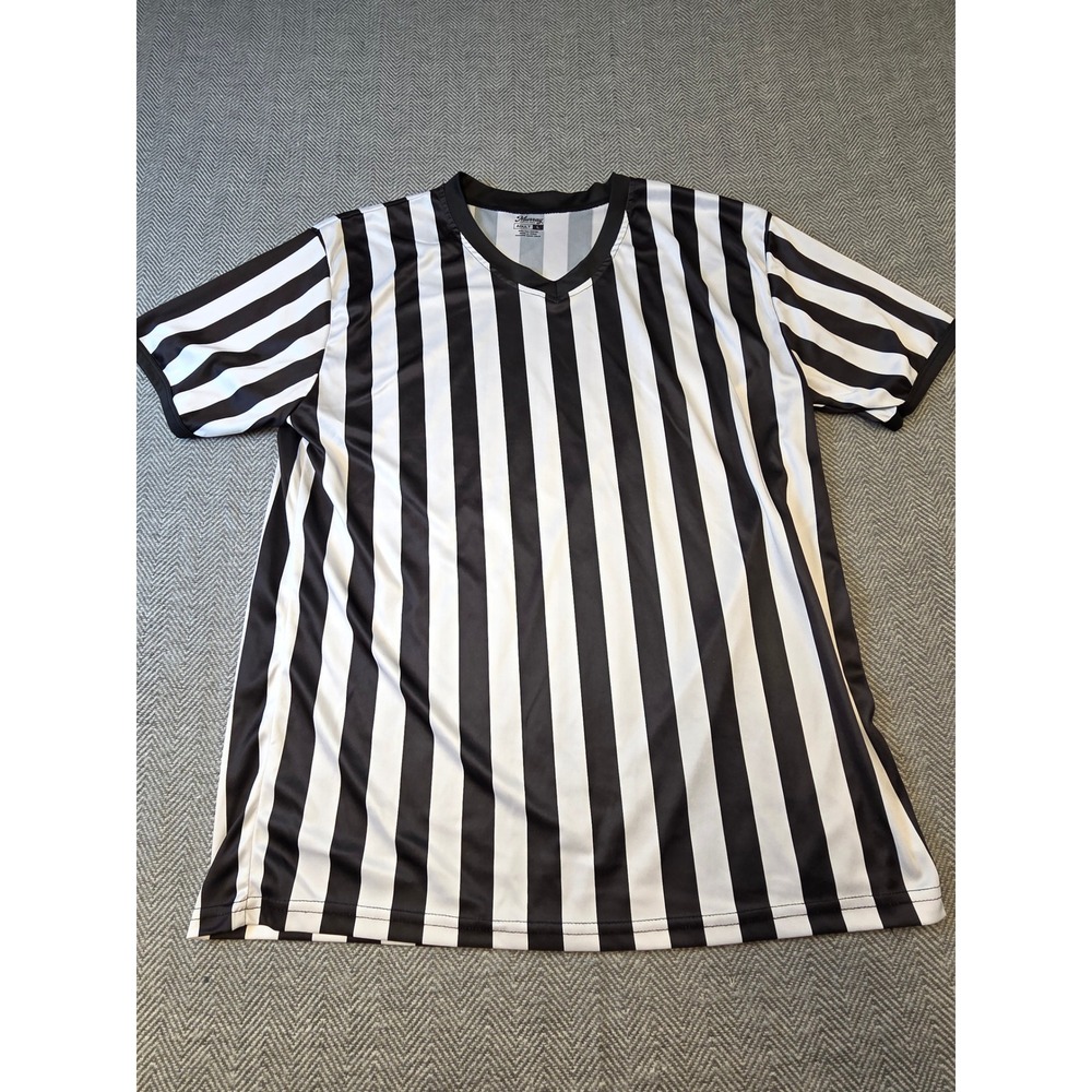 Murray Sporting Goods Referee Shirt Men Large Black White Striped V-Neck Outdoor